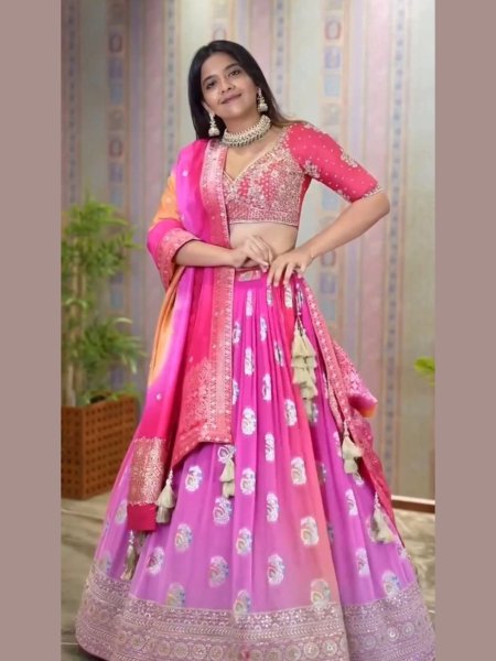 Wedding Special Pink Chinnon Silk  Lehenga Choli With Embroidery Work  Lehenga