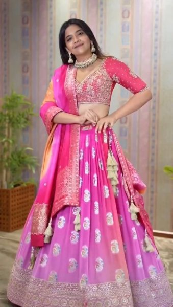 Wedding Special Pink Chinnon Silk  Lehenga Choli With Embroidery Work Designer Lehenga Choli