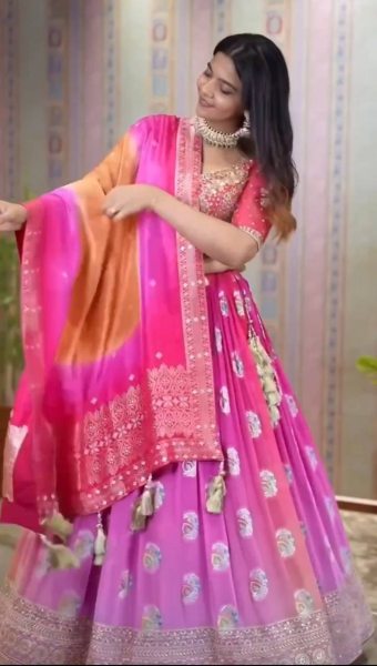 Wedding Special Pink Chinnon Silk  Lehenga Choli With Embroidery Work Designer Lehenga Choli