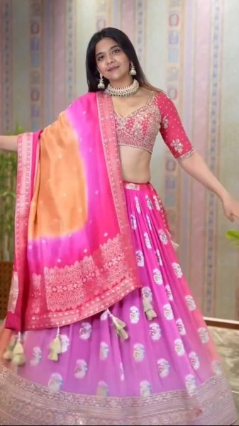 Wedding Special Pink Chinnon Silk  Lehenga Choli With Embroidery Work Designer Lehenga Choli