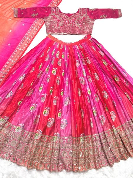 Wedding Special Pink Chinnon Silk  Lehenga Choli With Embroidery Work Designer Lehenga Choli