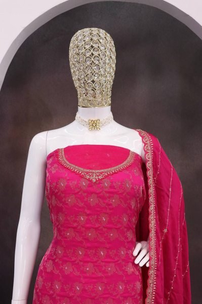 Wedding Special Rani Pink Jacquard Palazzo Suit for a Statement Look Designer Plazzo Salwar Suits Wholesale