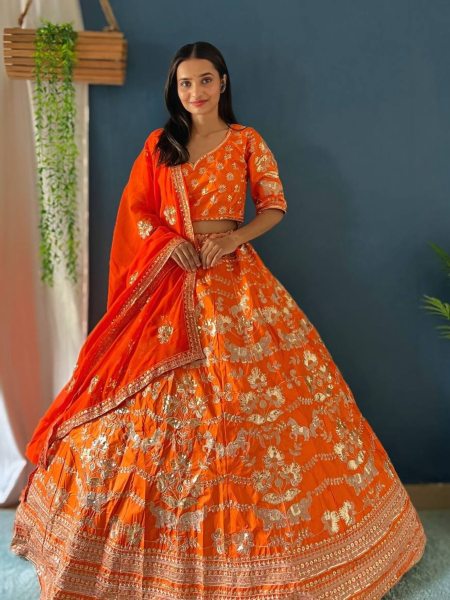 Wedding Special Silk Lehenga Choli with Embroidery sequence work  Lehenga