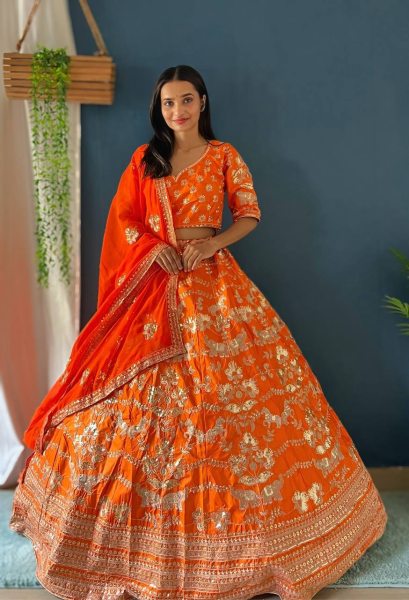 Wedding Special Silk Lehenga Choli with Embroidery sequence work Designer Lehenga Choli