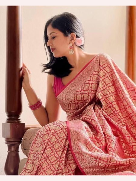 Wedding Wear Beautiful Red Banarasi Lichi Silk Saree Banarasi Saree Wholesale