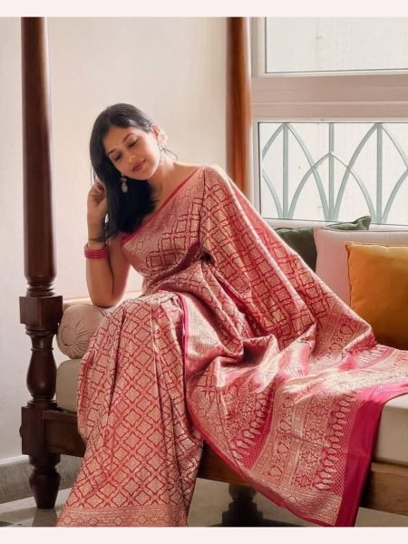 Wedding Wear Beautiful Red Banarasi Lichi Silk Saree Banarasi Saree Wholesale