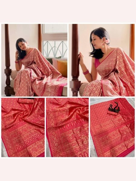Wedding Wear Beautiful Red Banarasi Lichi Silk Saree Banarasi Saree Wholesale