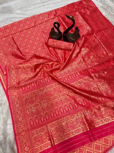 Wedding Wear Beautiful Red Banarasi Lichi Silk Saree Banarasi Saree Wholesale