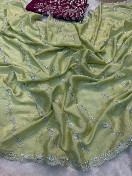 Wedding Wear Chinon Multi Embroidery Work Saree Collection  Embroidery Sarees Wholesale
