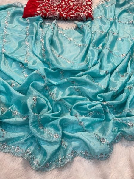 Wedding Wear Chinon Multi Embroidery Work Saree Collection  Embroidery Sarees Wholesale