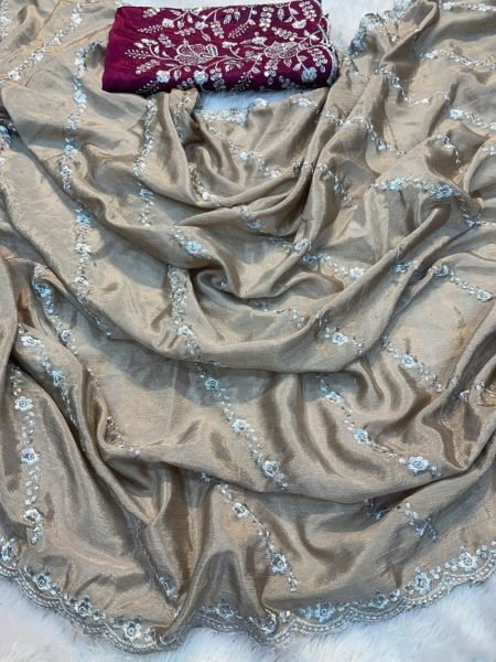 Wedding Wear Chinon Multi Embroidery Work Saree Collection  Embroidery Sarees Wholesale