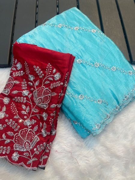 Wedding Wear Chinon Multi Embroidery Work Saree Collection  Embroidery Sarees Wholesale