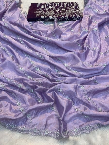 Wedding Wear Chinon Multi Embroidery Work Saree Collection  Embroidery Sarees Wholesale