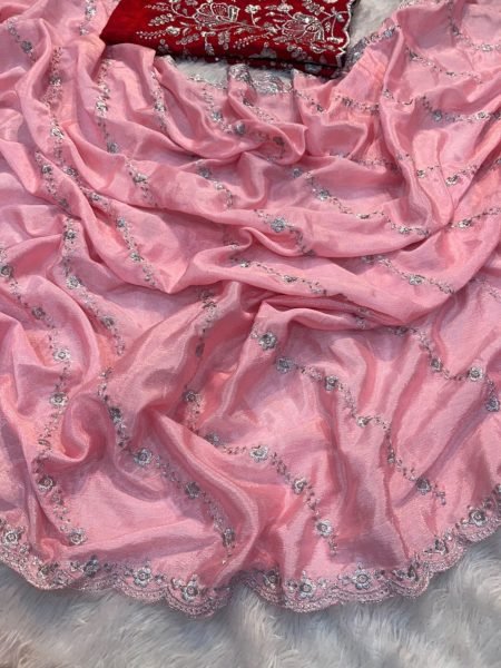 Wedding Wear Chinon Multi Embroidery Work Saree Collection  Embroidery Sarees Wholesale