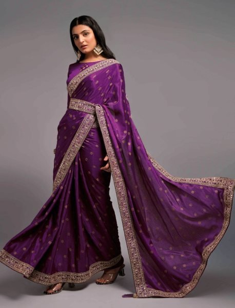 Wedding Wear Chinon Zari Work Saree Designer Wedding Sarees Wholesale