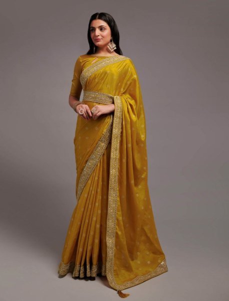 Wedding Wear Chinon Zari Work Saree Designer Wedding Sarees Wholesale