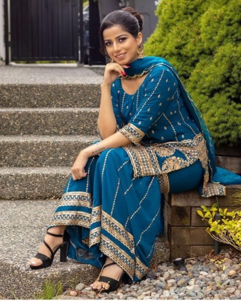 Wedding Wear Embroidery Work Sharara Suit 3 Piece Kurti Set