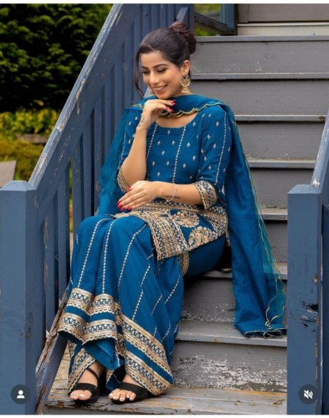 Wedding Wear Embroidery Work Sharara Suit 3 Piece Kurti Set