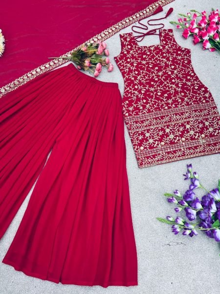 Wedding Wear Faux Georgette Embroidery Work Suits  Ready To Wear Collection