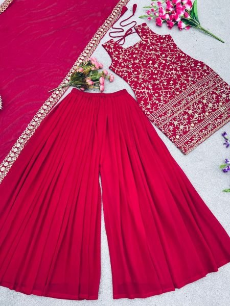 Wedding Wear Faux Georgette Embroidery Work Suits  Ready To Wear Collection