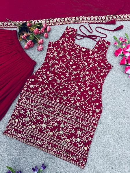 Wedding Wear Faux Georgette Embroidery Work Suits  Ready To Wear Collection