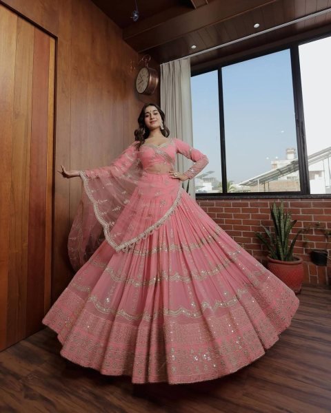 Wedding Wear Faux Georgette Lehenga Choli With Embroidery Work  Designer Lehenga Choli