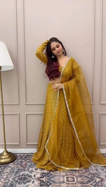 Wedding Wear Faux Georgette Lehenga Choli With Sequence Work  Designer Lehenga Choli