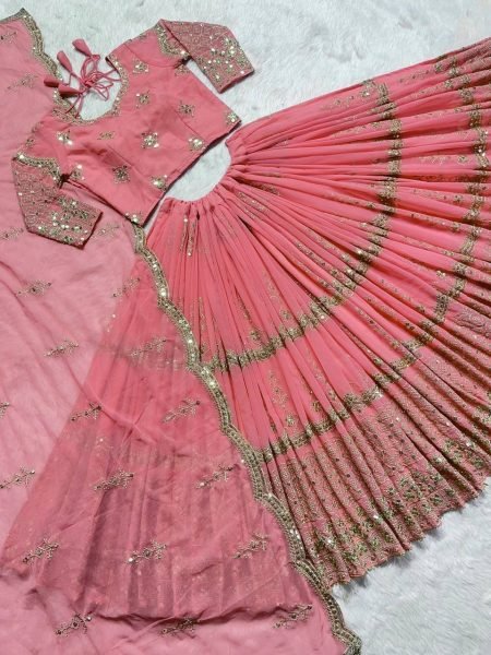 Wedding Wear Faux Georgette Lehenga Choli With Embroidery Work  Designer Lehenga Choli