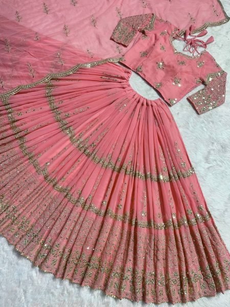 Wedding Wear Faux Georgette Lehenga Choli With Embroidery Work  Designer Lehenga Choli