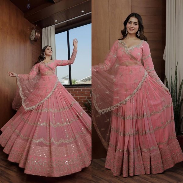 Wedding Wear Faux Georgette Lehenga Choli With Embroidery Work  Designer Lehenga Choli