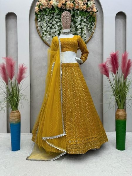Wedding Wear Faux Georgette Lehenga Choli With Sequence Work  Designer Lehenga Choli