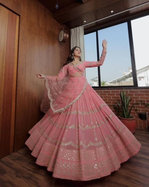Wedding Wear Faux Georgette Lehenga Choli With Embroidery Work  Designer Lehenga Choli