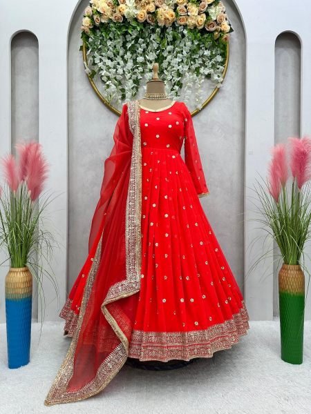 Wedding Wear Foux Georgette Sequence Gown With Dupatta  Ready To Wear Collection