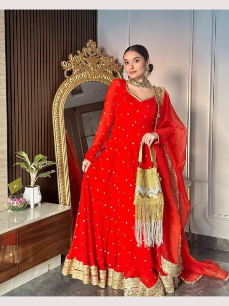 Wedding Wear Foux Georgette Sequence Gown With Dupatta  Ready To Wear Collection