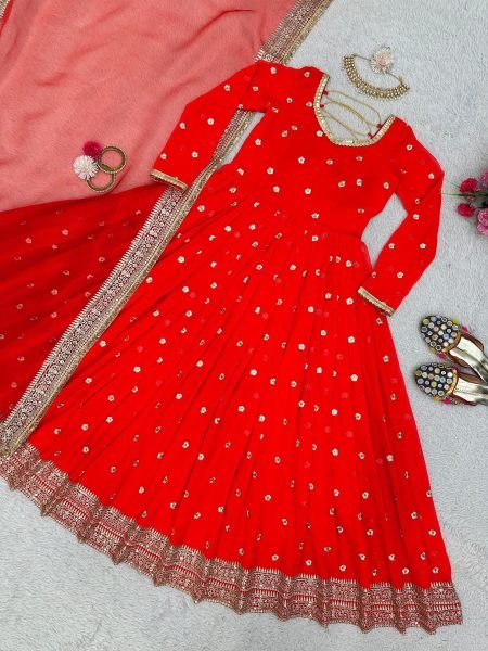 Wedding Wear Foux Georgette Sequence Gown With Dupatta  Ready To Wear Collection