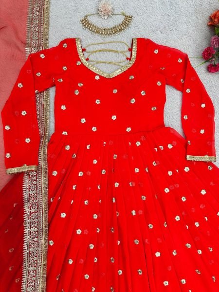 Wedding Wear Foux Georgette Sequence Gown With Dupatta  Ready To Wear Collection