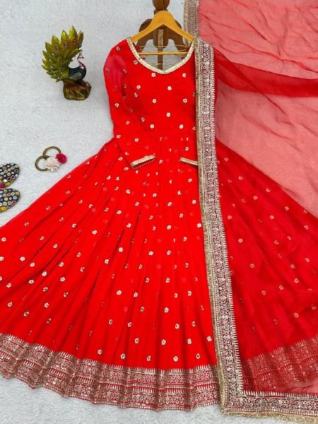 Wedding Wear Foux Georgette Sequence Gown With Dupatta  Ready To Wear Collection