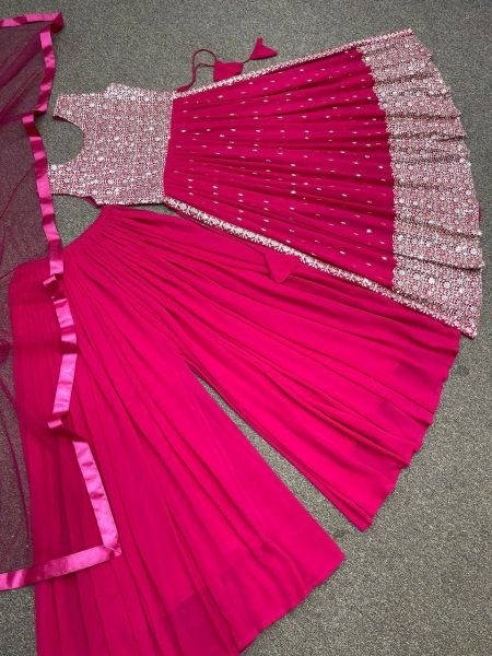 Wedding Wear Fox Georgette Kurti Plazzo Set  Ready To Wear Collection