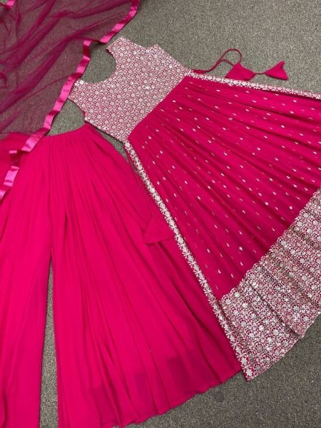 Wedding Wear Fox Georgette Kurti Plazzo Set  Ready To Wear Collection