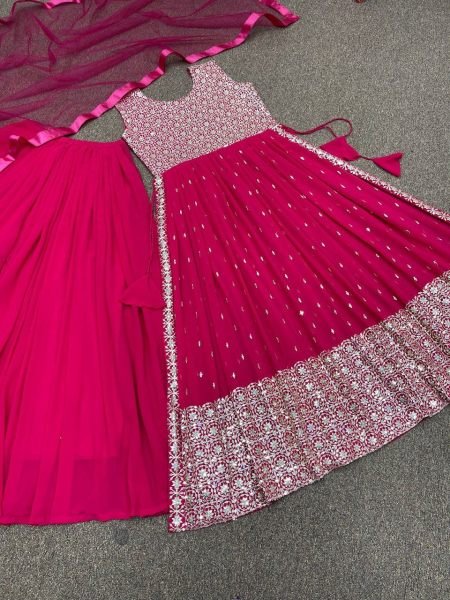 Wedding Wear Fox Georgette Kurti Plazzo Set  Ready To Wear Collection