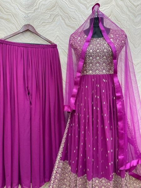 Wedding Wear Fox Georgette Kurti Plazzo Set  Ready To Wear Collection
