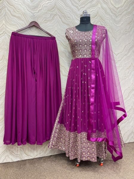 Wedding Wear Fox Georgette Kurti Plazzo Set  Ready To Wear Collection