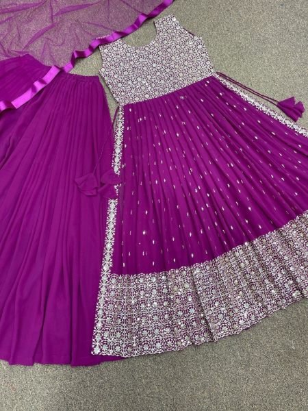 Wedding Wear Fox Georgette Kurti Plazzo Set  Ready To Wear Collection