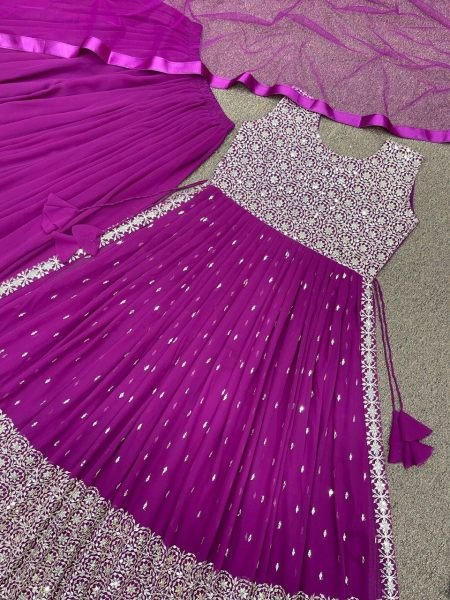 Wedding Wear Fox Georgette Kurti Plazzo Set  Ready To Wear Collection