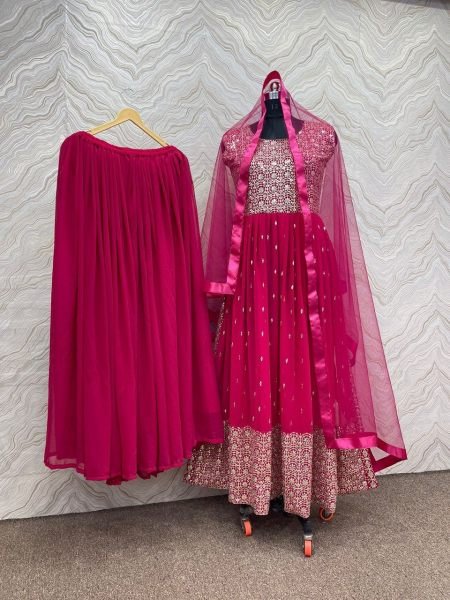 Wedding Wear Fox Georgette Kurti Plazzo Set  Ready To Wear Collection