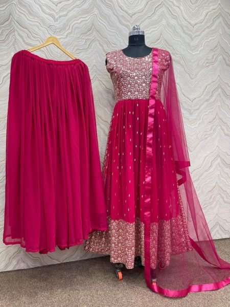 Wedding Wear Fox Georgette Kurti Plazzo Set  Ready To Wear Collection