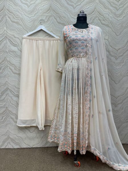 Wedding Wear Georgette Embroidery Plazzo Set  Ready To Wear Collection