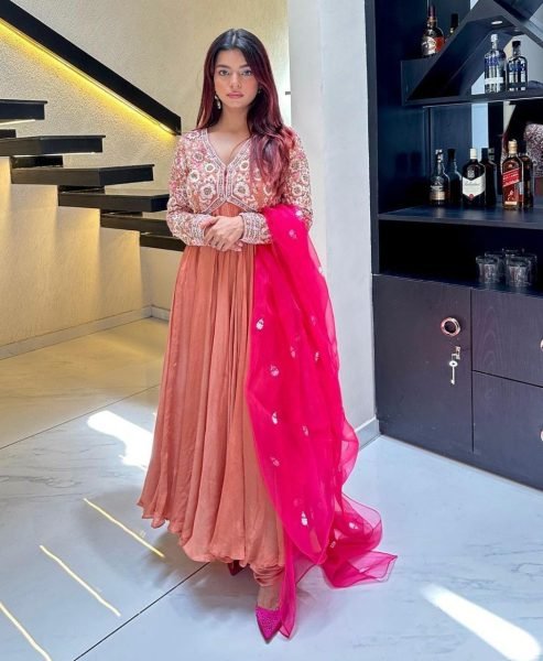 Wedding Wear Georgette Embroidery Work Gown Pant   Dupatta 3 Piece Kurti Set
