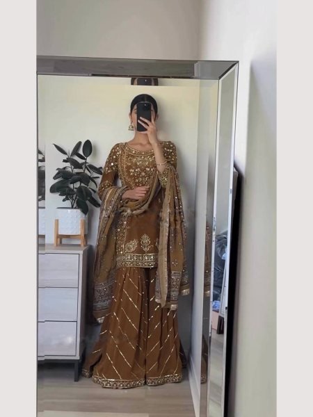 Wedding Wear Heavy Chinon Silk Sharara Suits  Ready To Wear Collection