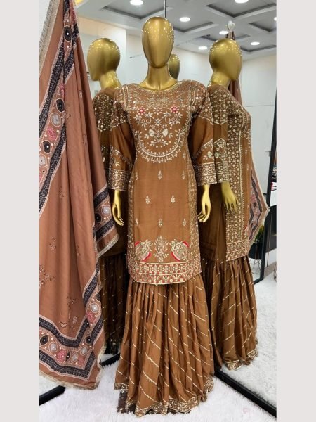 Wedding Wear Heavy Chinon Silk Sharara Suits  Ready To Wear Collection